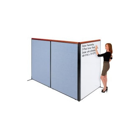 Global Equipment Interion Deluxe Freestanding 3-Panel Corner Room Divider w/Whiteboard 48-1/4"W x 73-1/2"H Blue 695174BL